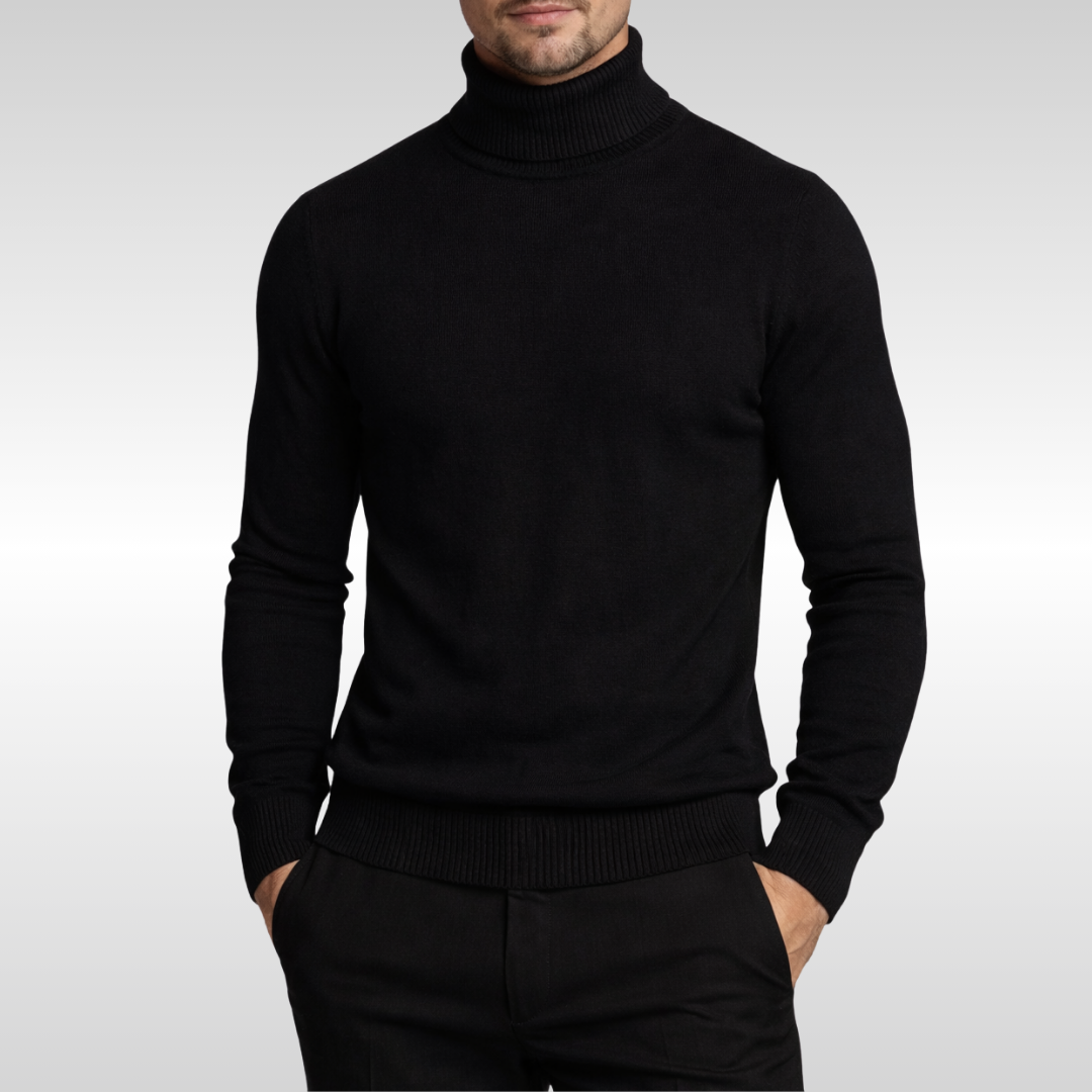 Elegant men's turtleneck sweater, a sophisticated pullover for smart casual winter fashion & layering.