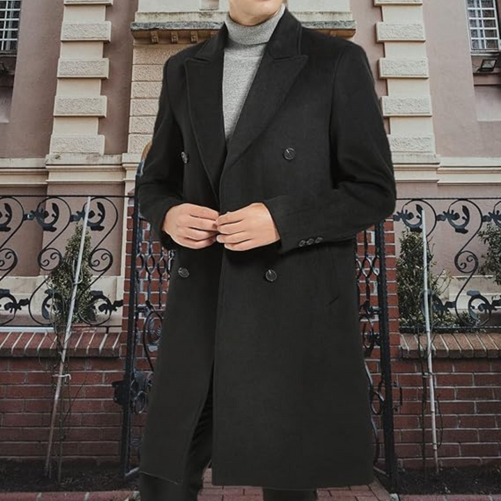Men's elegant wool blend trench coat, a versatile winter jacket and classic fall outerwear piece.