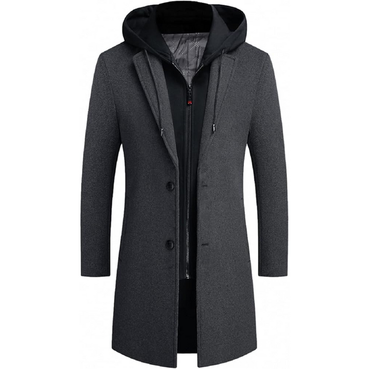 Stylish men's winter trench coat, a warm wool blend outerwear piece for sophisticated apparel.