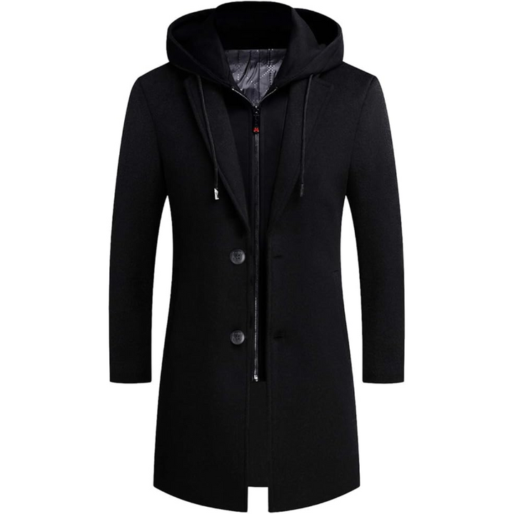 Classic men's trench coat, a timeless long overcoat perfect for winter and smart fall fashion.