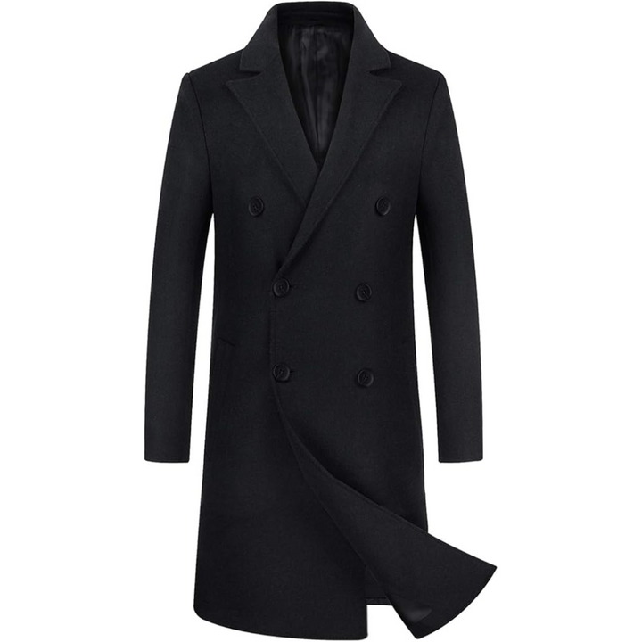 Men's sophisticated wool blend trench coat, ideal as a winter jacket or fall fashion outerwear.
