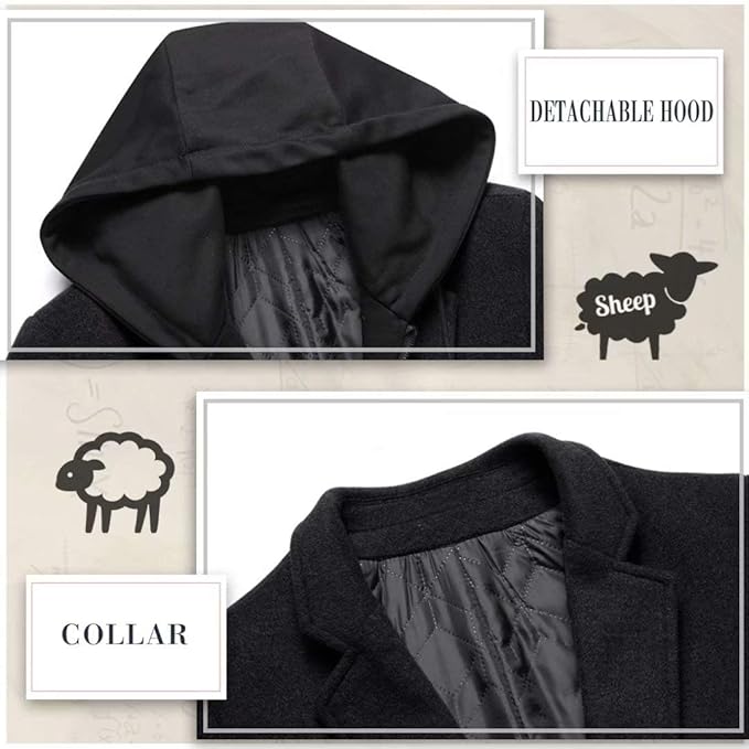 Men's classic wool blend winter trench coat, stylish long outerwear for ultimate cold weather comfort.