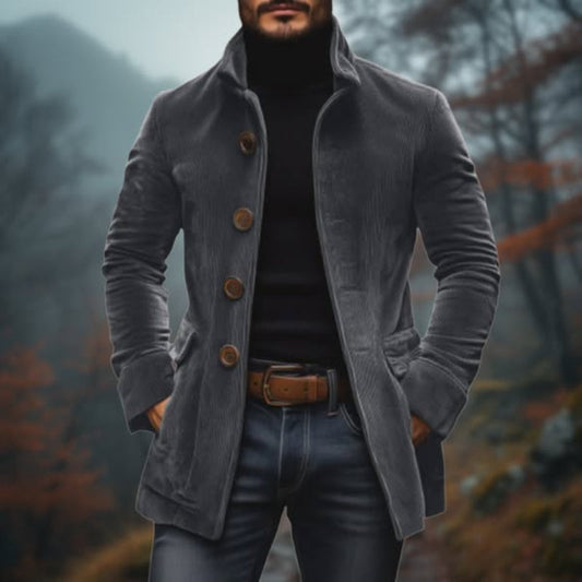 Men's classic wool overcoat, elegant winter outerwear for formal and smart casual cold weather style.