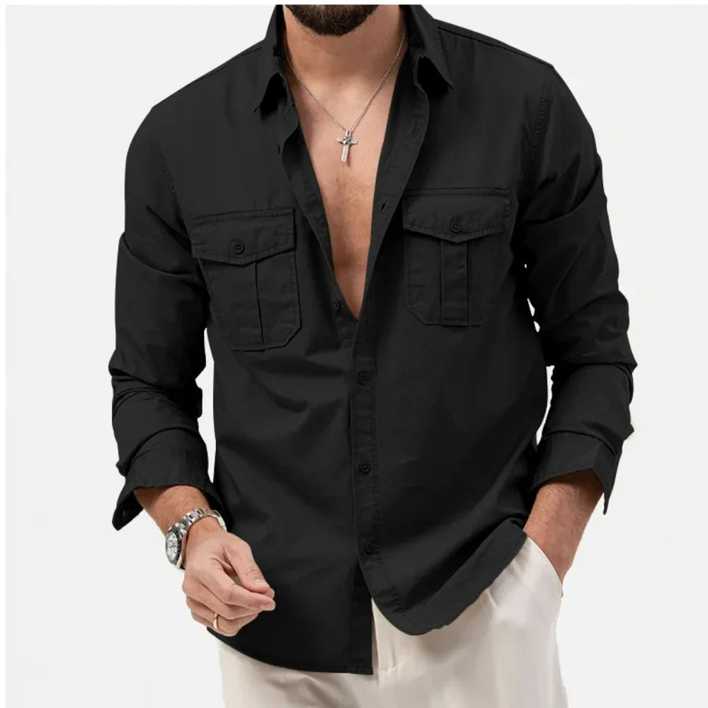 Front view of men's Claymore tactical shirt, long sleeve, designed for performance and comfort.