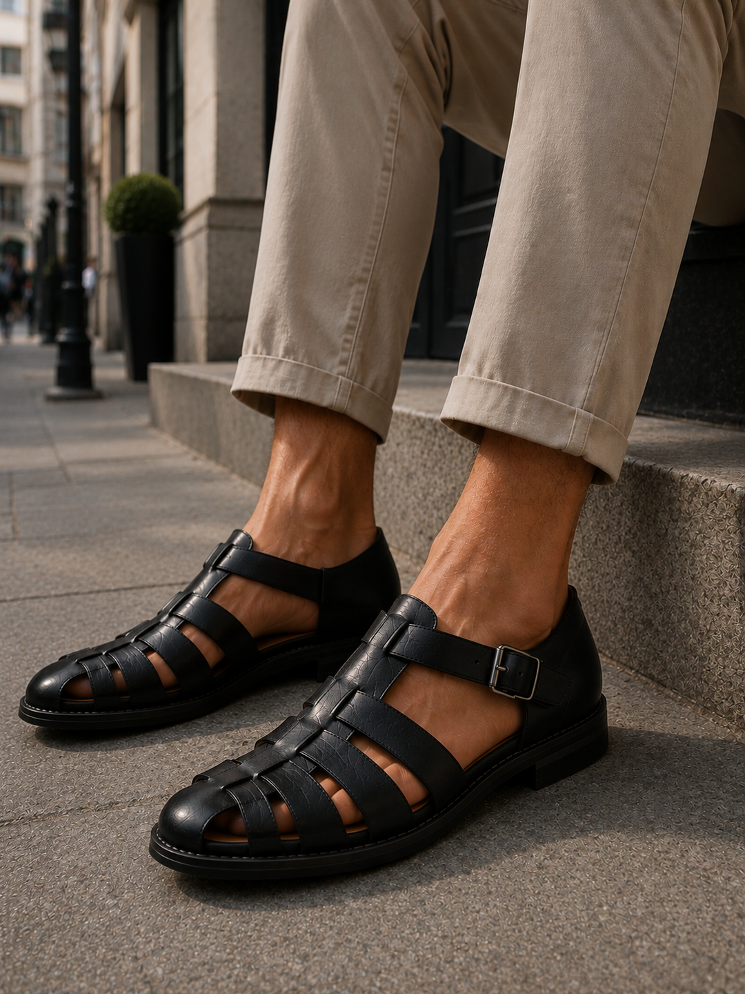 Protective men's closed-toe fisherman sandals, versatile for beach, daily wear & warm weather.