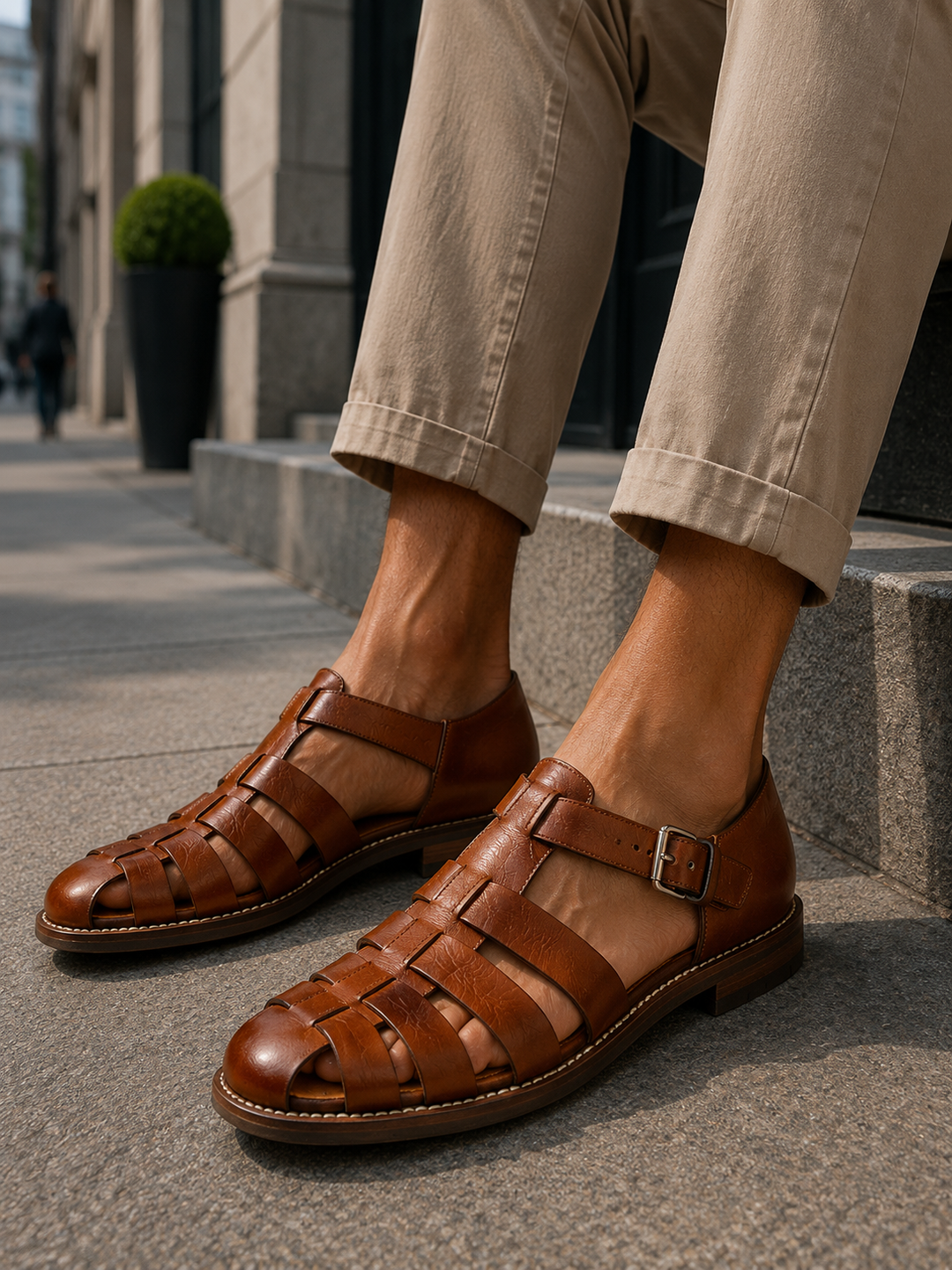 Stylish men's closed-toe fisherman sandals with adjustable buckle for comfortable summer footwear.