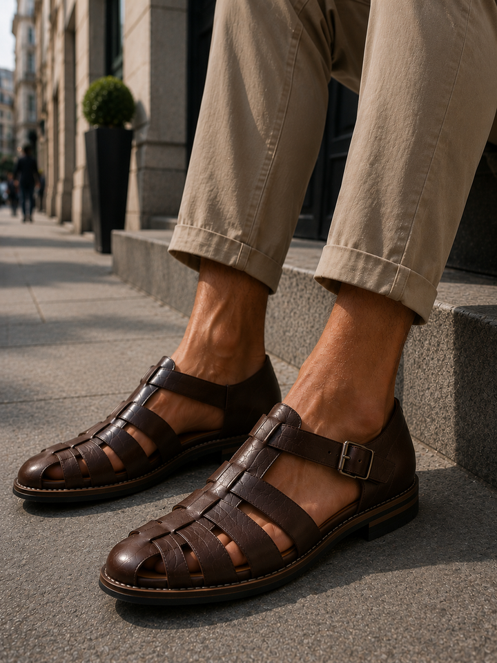 Men's closed-toe fisherman sandals, comfortable summer footwear with adjustable buckle for daily wear.