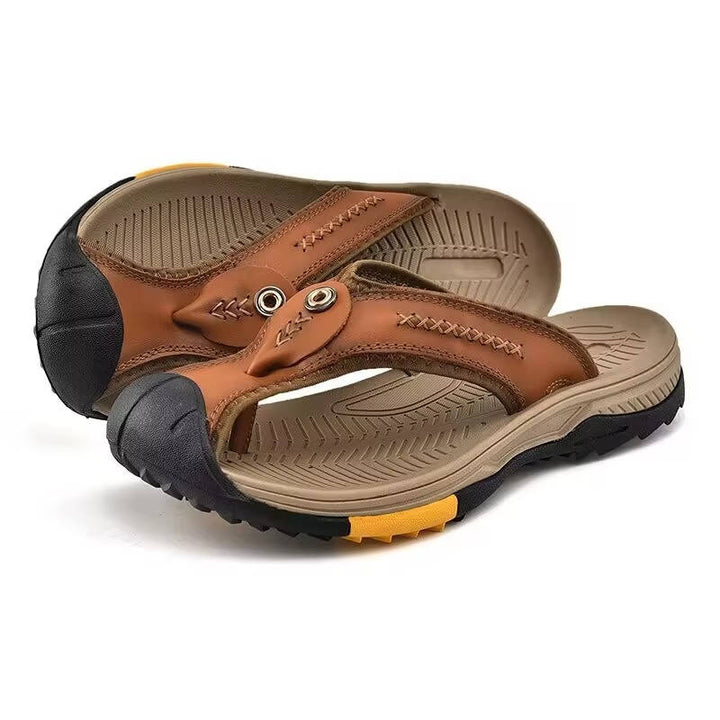 Sporty men's closed toe sandals for hiking & outdoor adventures; water resistant & non-slip grip.