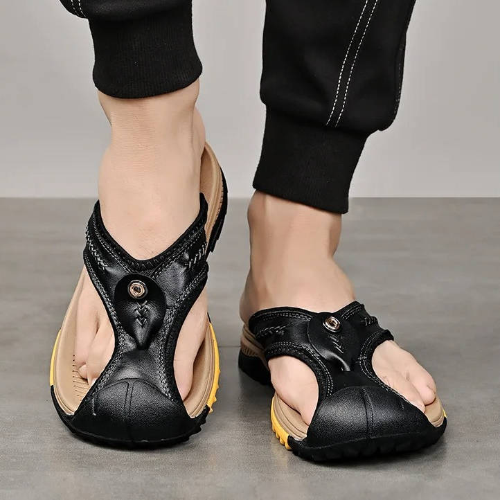 Men's vacation beach sandals, closed toe, water resistant, non-slip for travel & summer adventures.
