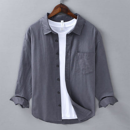 Versatile men's summer shirt. Coastal button-up, short sleeve, casual & comfortable.