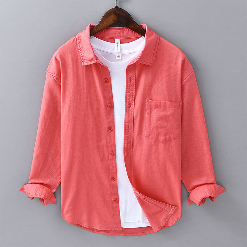 Men's beachwear button-up shirt in a relaxed coastal style, perfect for hot summer days.