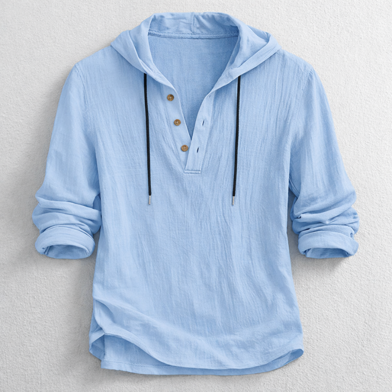Men's Coastal Relaxed Hooded Henley Shirt, long sleeve, comfortable & versatile for everyday casual wear.