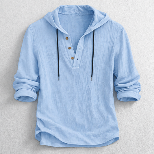 Men's Coastal Relaxed Hooded Henley Shirt, long sleeve, comfortable & versatile for everyday casual wear.