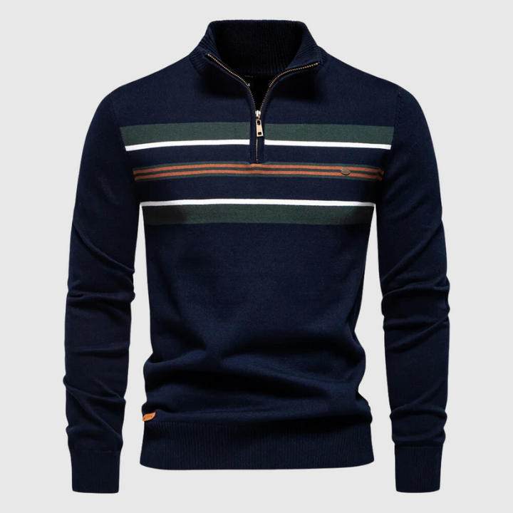 Comfortable men's striped pullover sweater, a versatile long sleeve top for casual fashion.