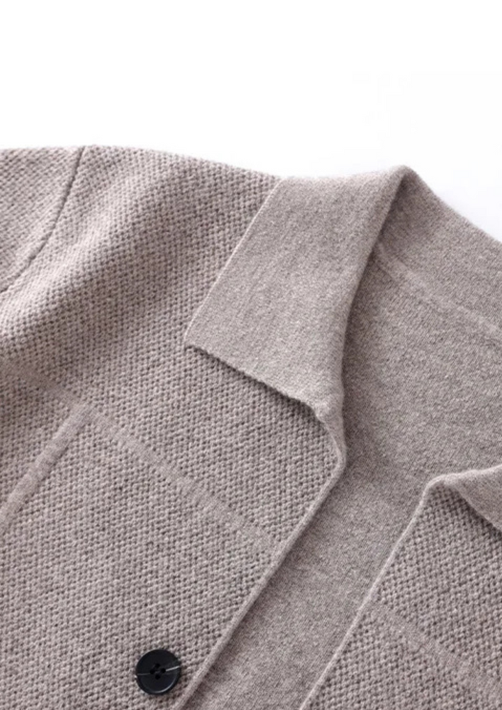 Relaxed fit men's collared cardigan, a button-up sweater great for layering in casual & smart casual outfits.