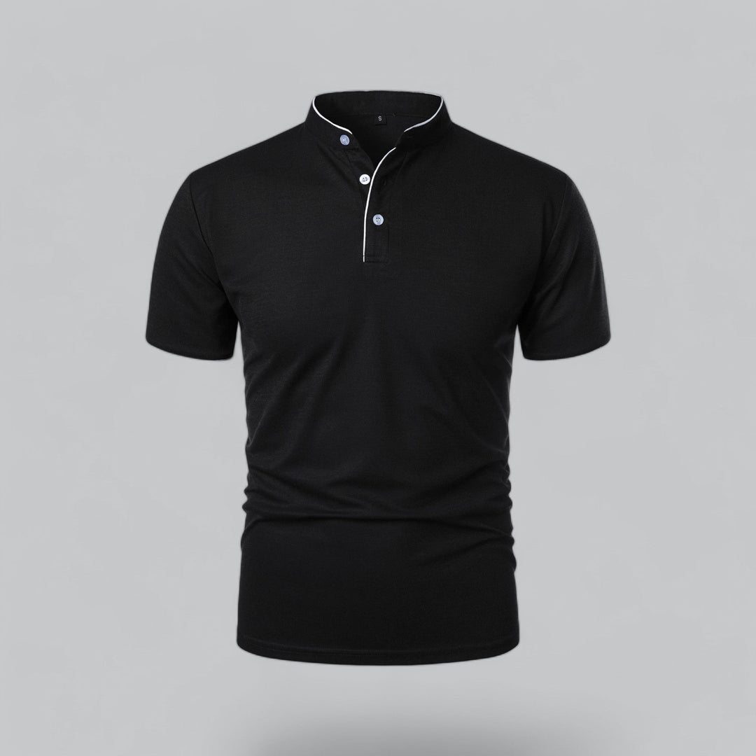 Regular fit men's polo, collarless, with a modern mandarin trim for casual elegance.