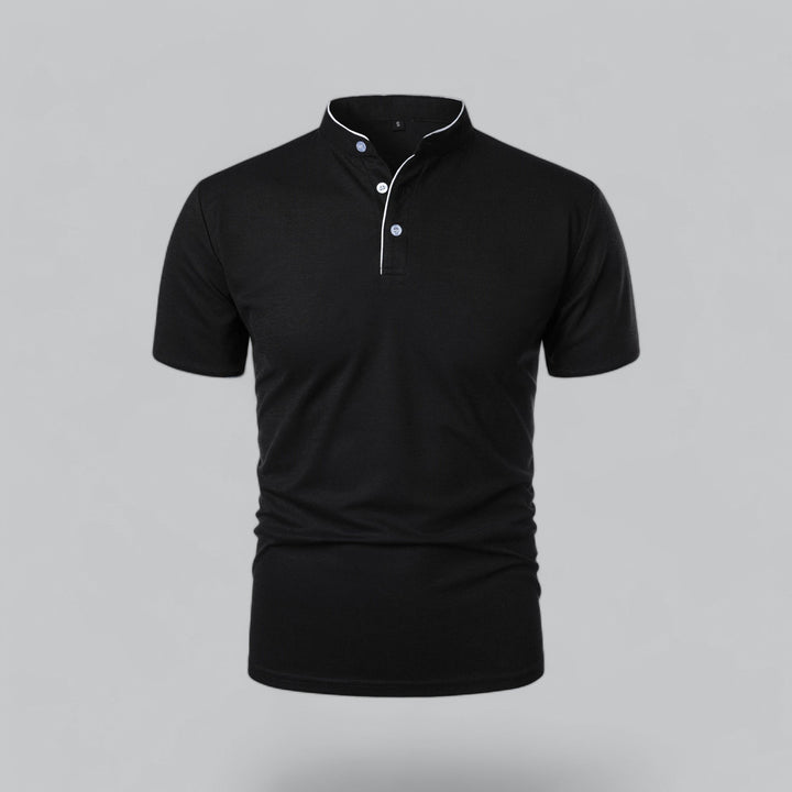 Regular fit men's polo, collarless, with a modern mandarin trim for casual elegance.