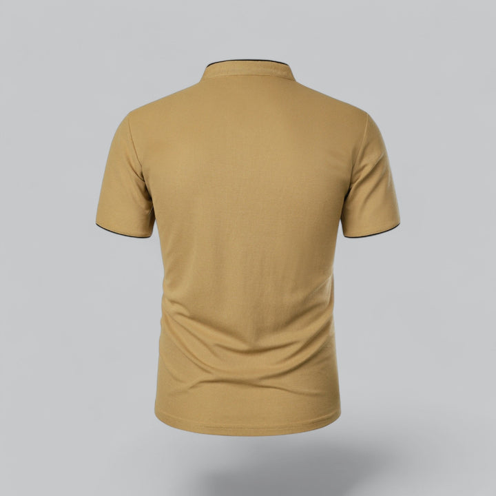 Stylish men's casual polo shirt, collarless design with a chic mandarin trim.