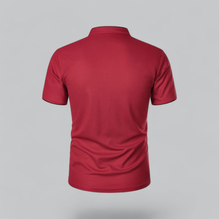 Comfortable men's collarless polo, short sleeve, regular fit, with mandarin trim.