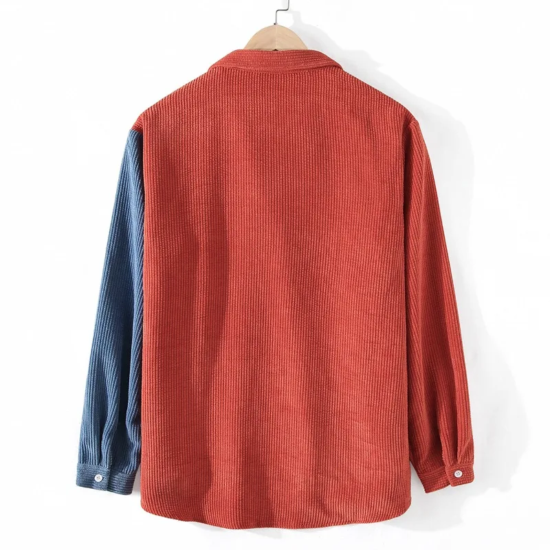 Stylish men's color block button-up shirt. Relaxed fit long sleeve top, perfect for casual layering.