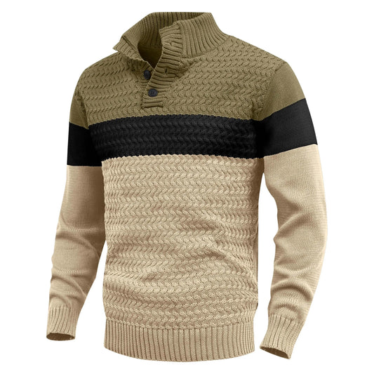 Men's color block crew neck knit pullover sweater, modern fit, ideal for fall & winter casual wear.