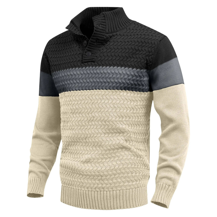 Comfortable men's knit pullover sweater with crew neck & color block design. Versatile long sleeve menswear.