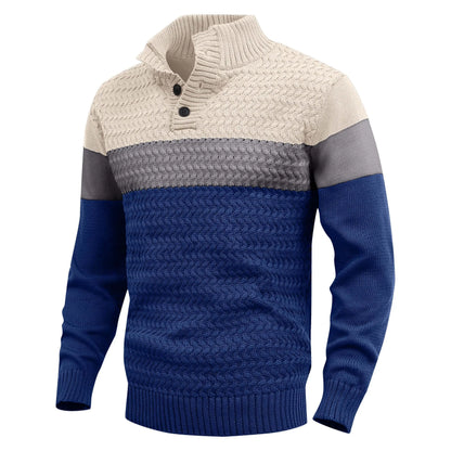 Stylish men's color block crew neck knit sweater. Perfect modern fit for versatile fall and winter fashion.