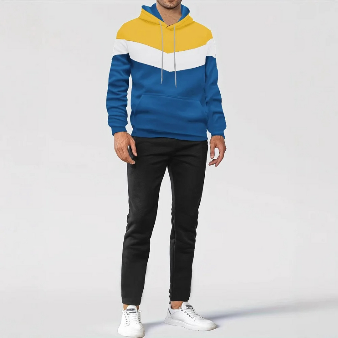 Comfortable and stylish men's colorblock athletic hoodie for dynamic living.