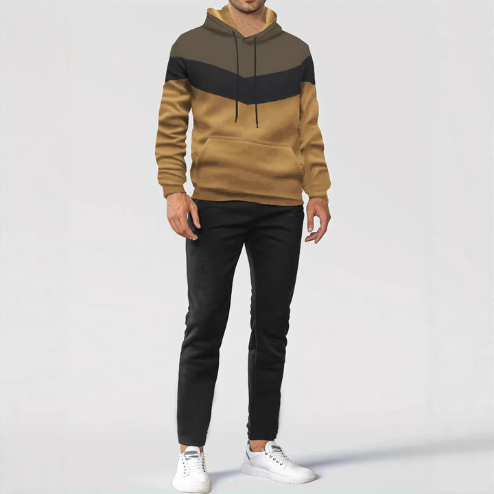 Comfortable men's athletic hoodie with colorblock design, great for everyday wear.