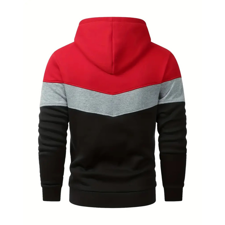 Men's colorblock pullover hoodie, offering casual comfort & athletic urban style.