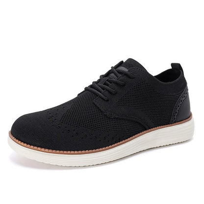 Back view of men's comfort dress sneakers, highlighting wingtip detail and quality craftsmanship.