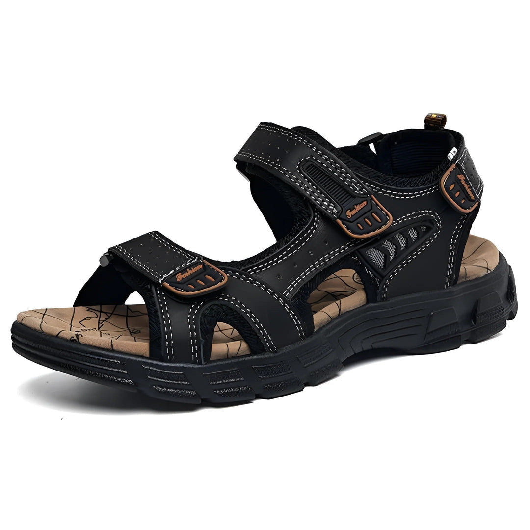 Men's comfort sandals with adjustable hook-and-loop straps, contrast stitching, and open-toe design for summer.