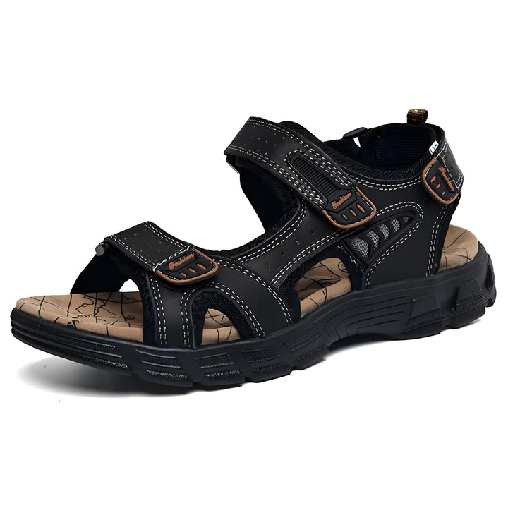 Men's comfort sandals with adjustable hook-and-loop straps, contrast stitching, and open-toe design for summer.