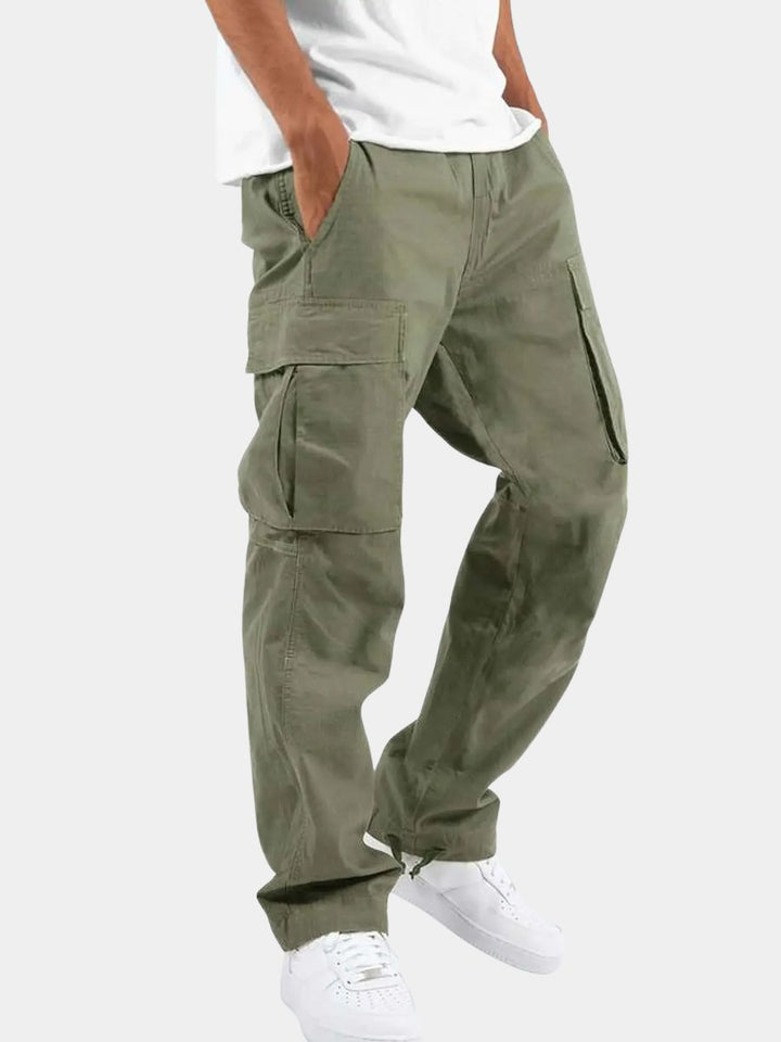 Men's comfortable black drawstring cargo pants, ideal for everyday casual wear.