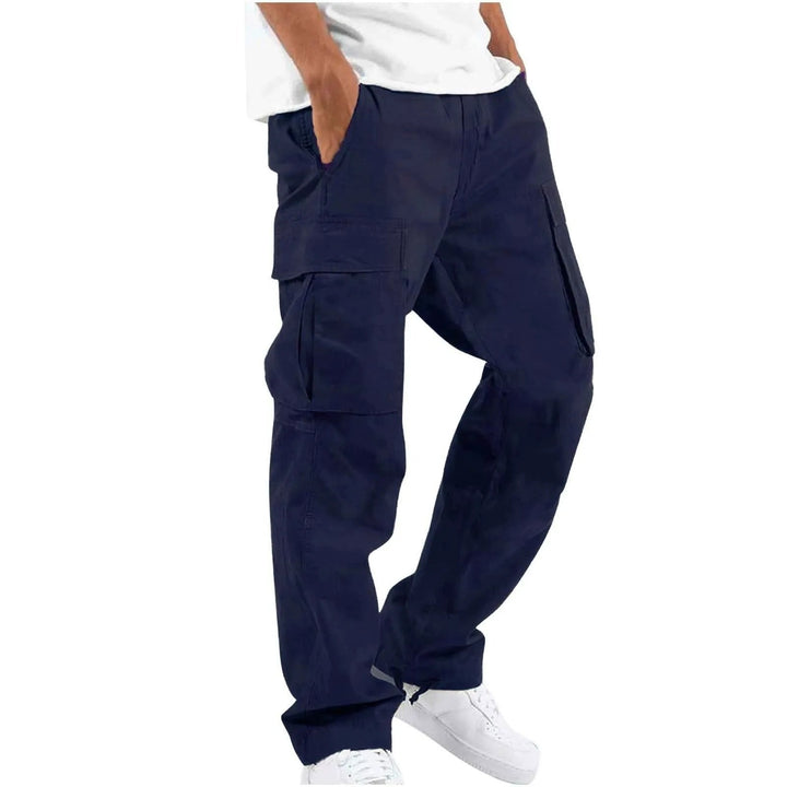 Modern men's relaxed fit cargo pants with drawstring and multiple pockets for ultimate comfort & casual utility.