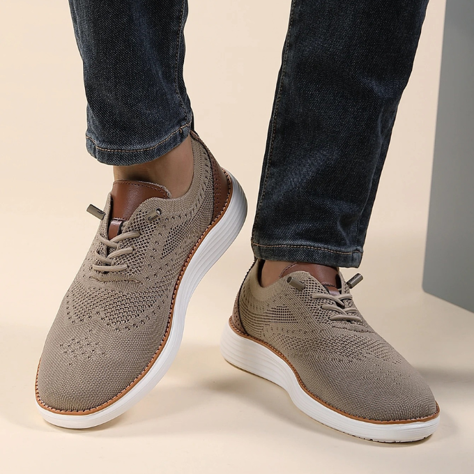 Comfortable men's brogue dress sneakers, featuring orthopedic support and style.