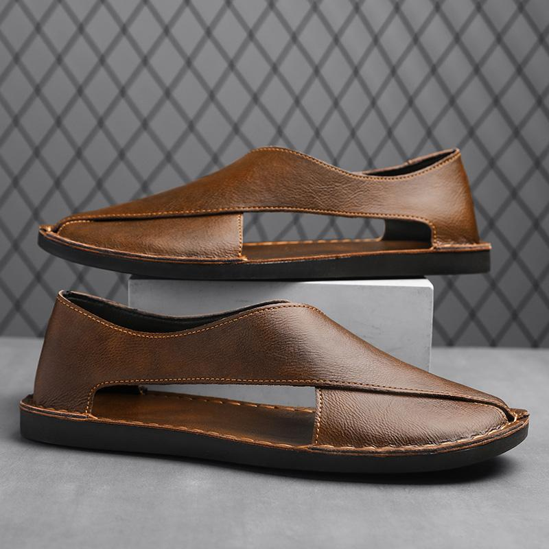 Front view of men's walking sandals, highlighting comfortable cross-straps.