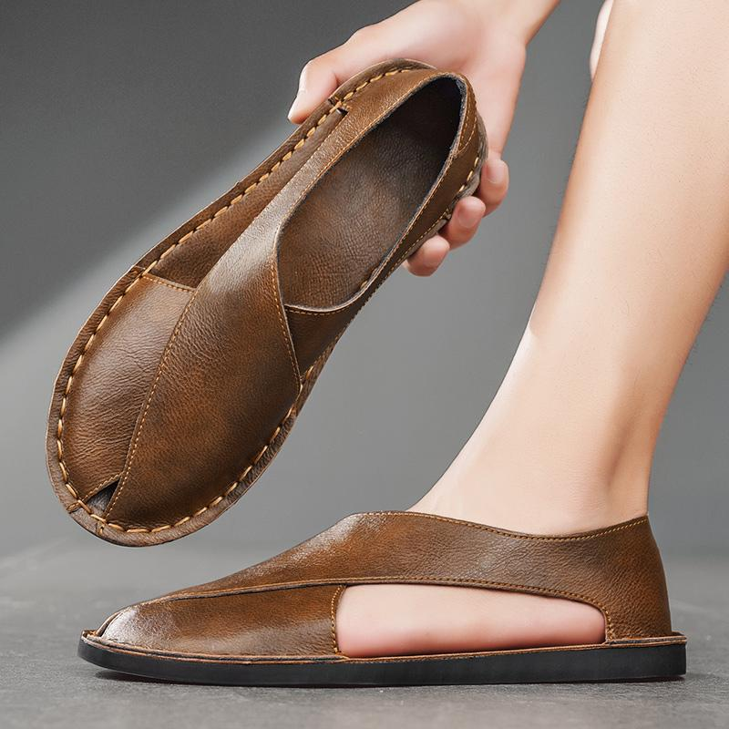 Back view of men's flat sole walking sandals, ready for summer adventures.