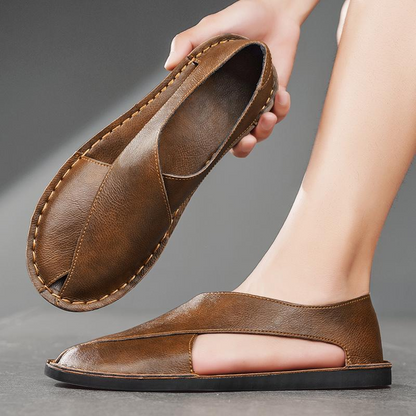 Back view of men's flat sole walking sandals, ready for summer adventures.