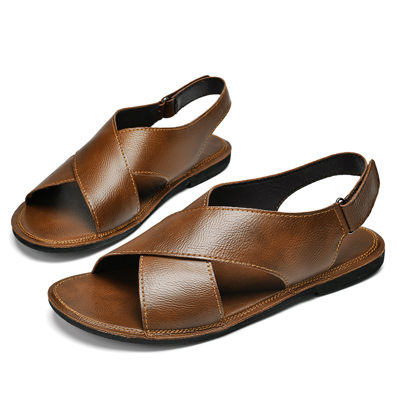 Easy slip-on men's cross-wrap sandals, comfortable and casual for summer walking & beach.