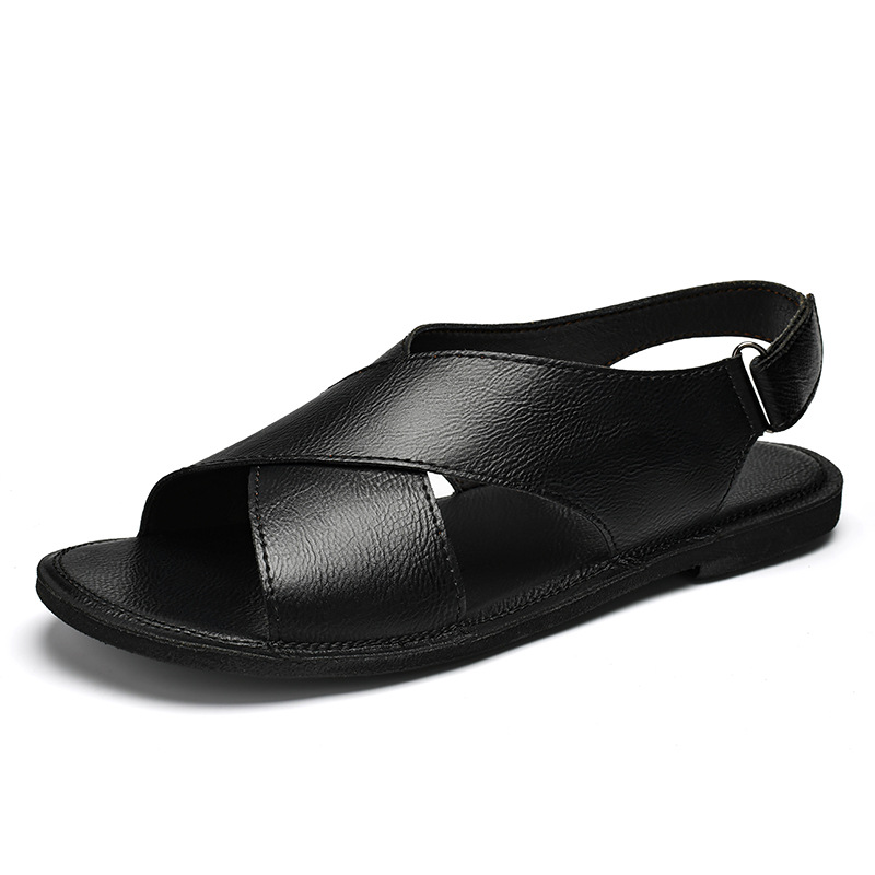 Comfortable men's summer slip-on sandals with a stylish cross-wrap design, perfect for walking.