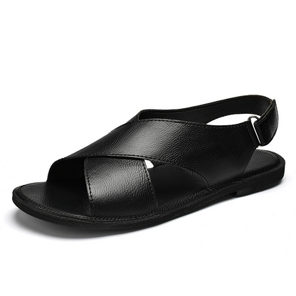 Comfortable men's summer slip-on sandals with a stylish cross-wrap design, perfect for walking.