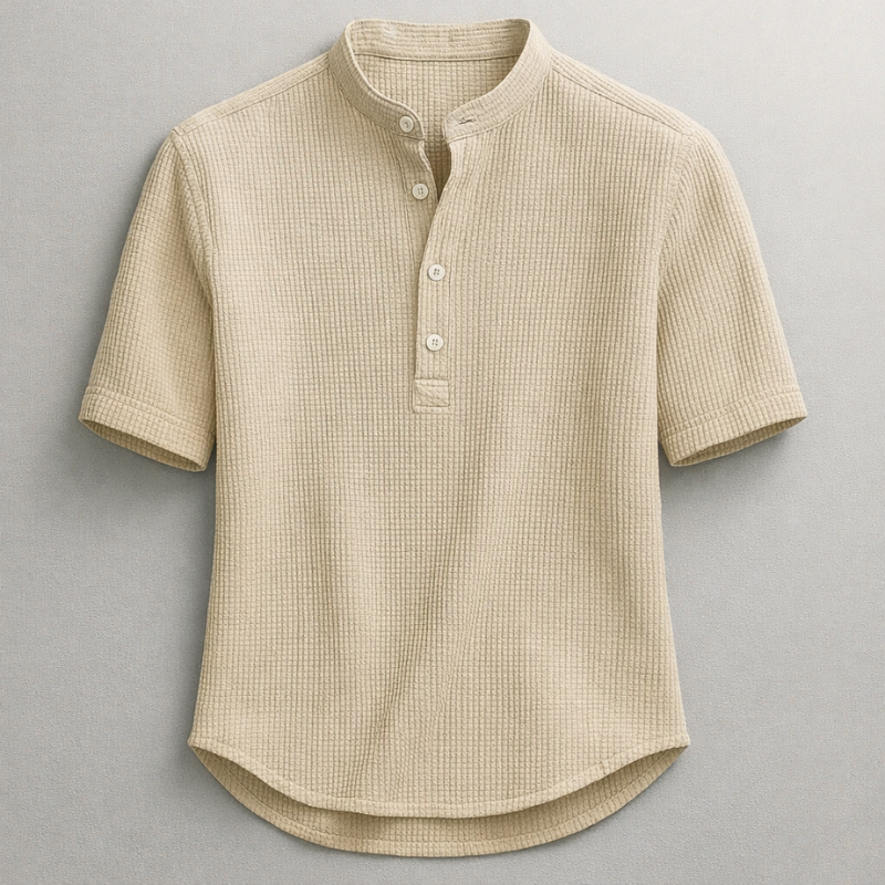 Tailored fit men's long sleeve henley shirt, ideal for smart casual wear, offering everyday comfort and style.