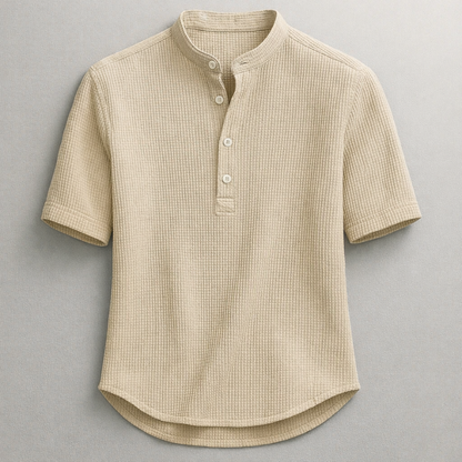 Tailored fit men's long sleeve henley shirt, ideal for smart casual wear, offering everyday comfort and style.