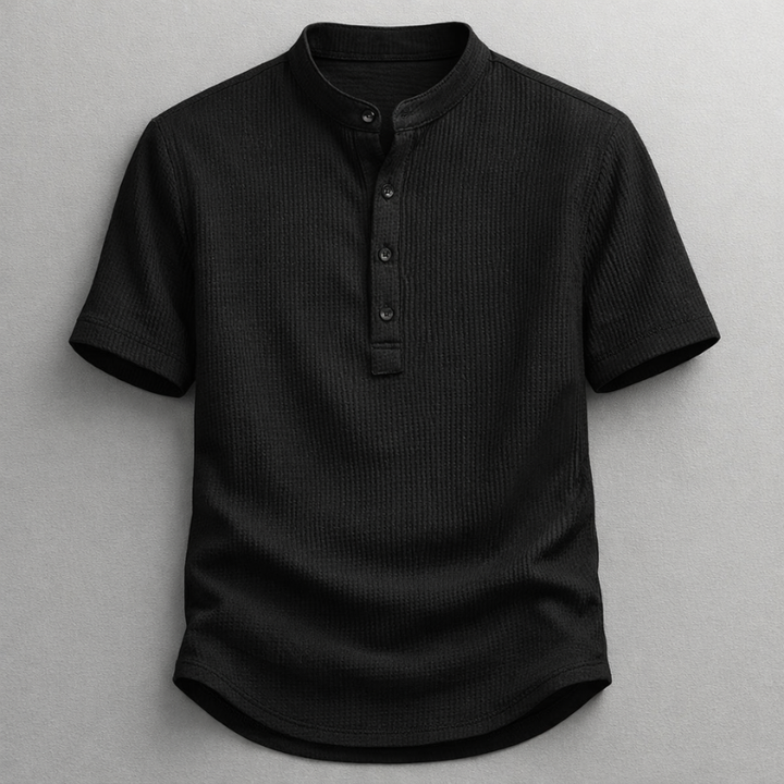 Stylish men's henley shirt with a long sleeve design, offering everyday comfort and versatile smart casual appeal.