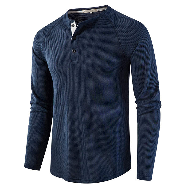 Men's comfortable knit henley shirt with long sleeves, ideal for everyday casual wear.