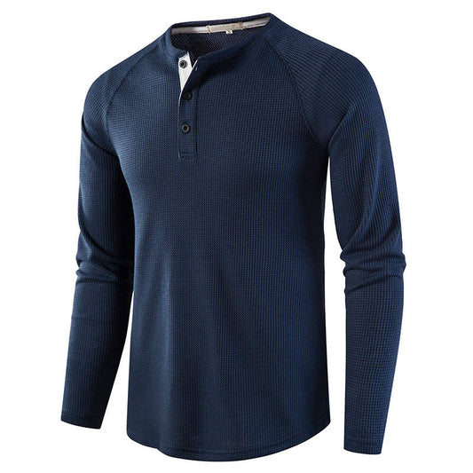 Men's comfortable knit henley shirt with long sleeves, ideal for everyday casual wear.