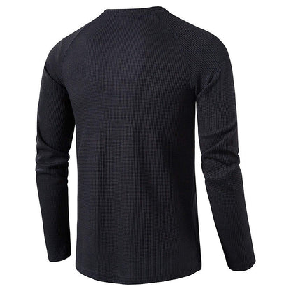 Men's button placket knit henley shirt, offering comfort & classic casual appeal.