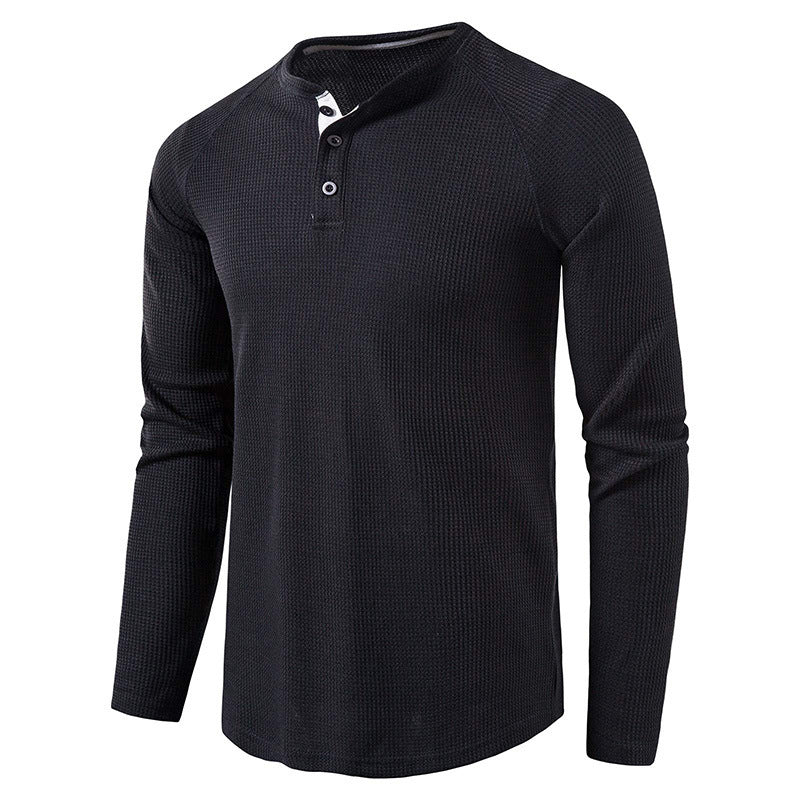 Comfortable men's long sleeve knit henley top for effortless style & all-day wear.