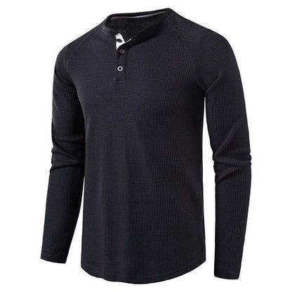 Comfortable men's long sleeve knit henley top for effortless style & all-day wear.